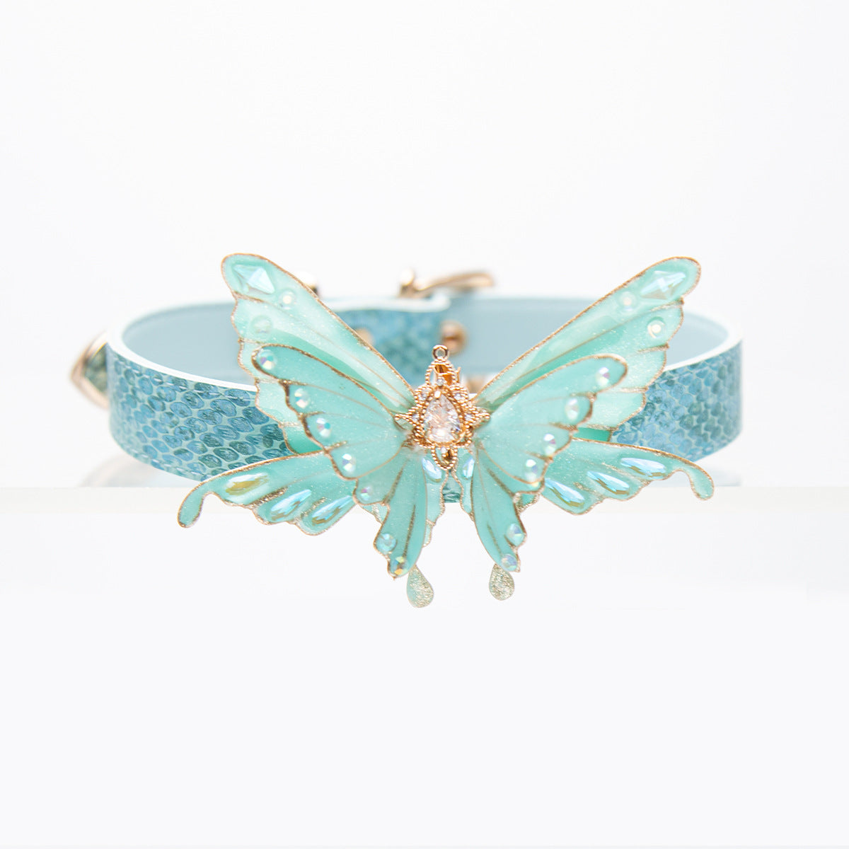 Leather choker | Colorful butterfly design