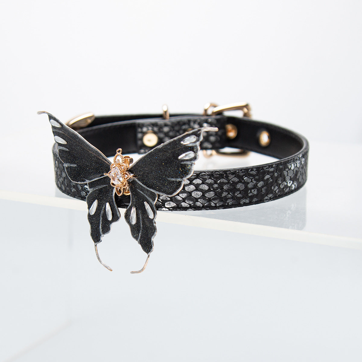 Leather choker | Colorful butterfly design