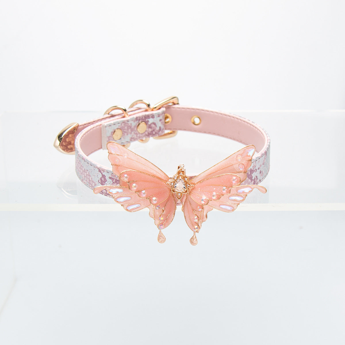 Leather choker | Colorful butterfly design