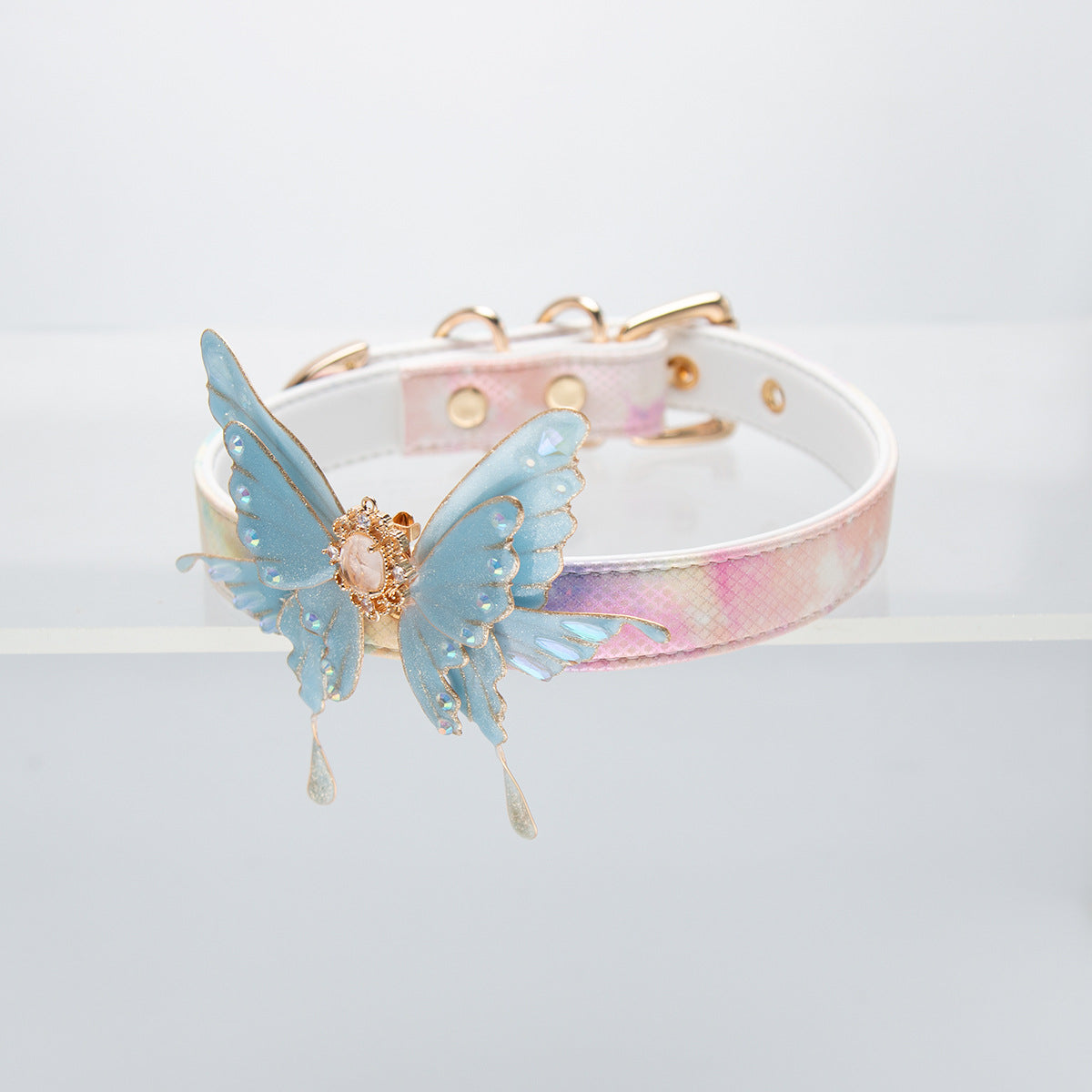 Leather choker | Colorful butterfly design