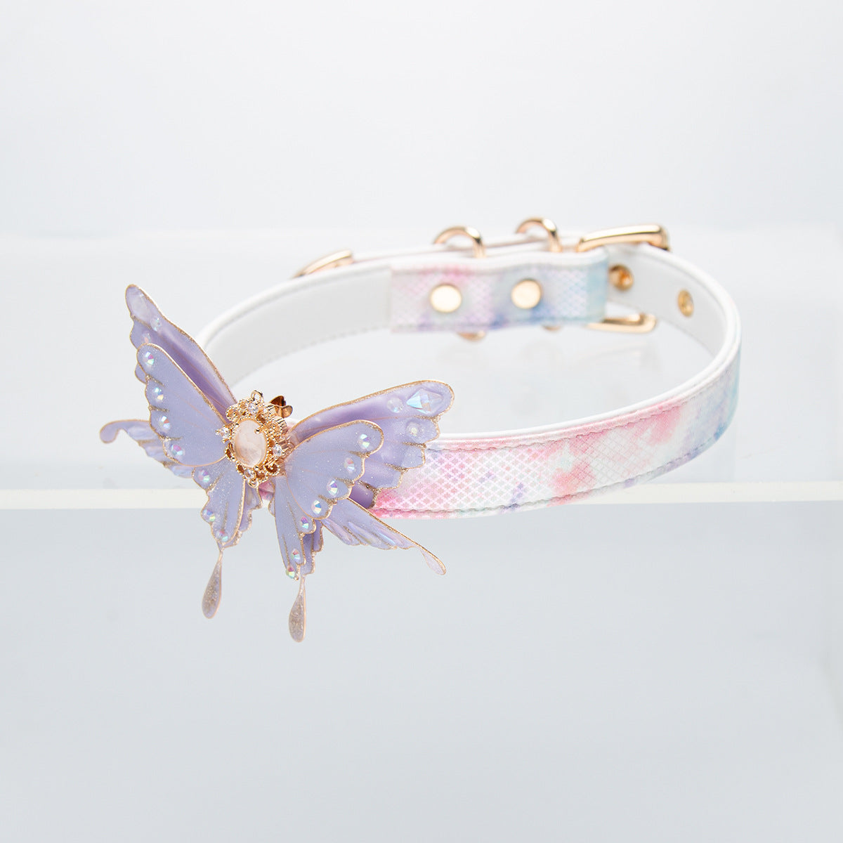 Leather choker | Colorful butterfly design