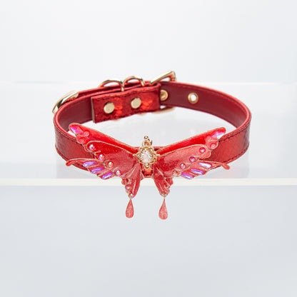 Leather choker | Colorful butterfly design