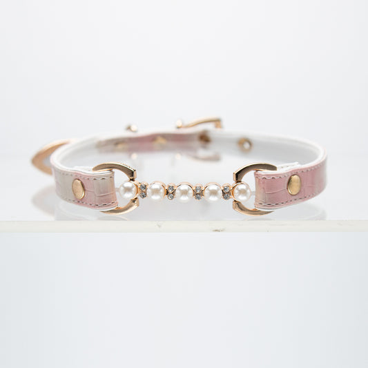 Crocodile pattern choker Pink pearl