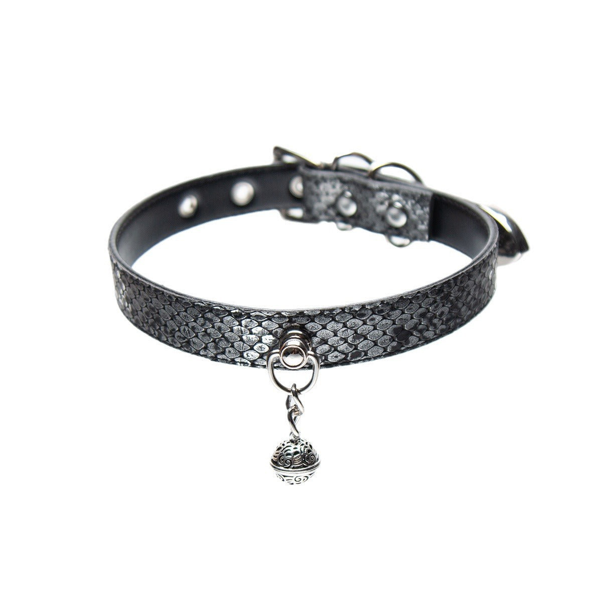 VELVECUFFS Snake Pattern Bell Choker - Leash Compatible | Personalized Fashion Accessory